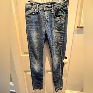 High rise, rag and bone, frayed hem jeans, size 28